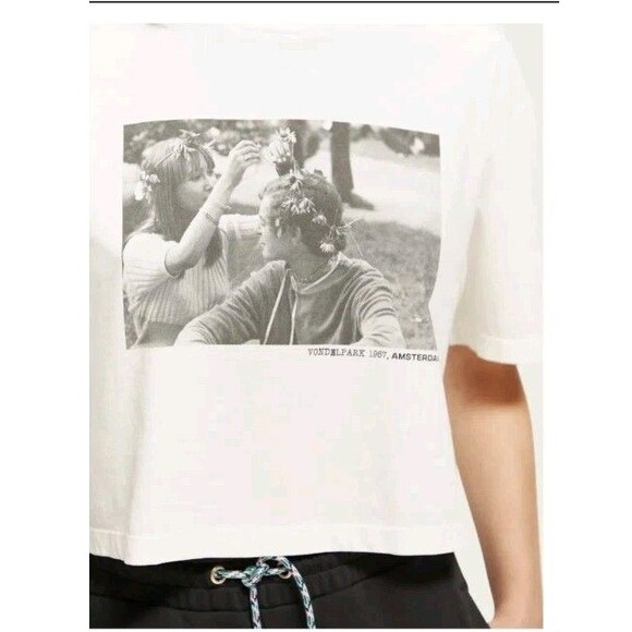 Scotch & Soda Crop T-Shirt Graphic Tee Size XS Ivory - Picture 14 of 14